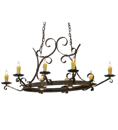 Meyda Lighting Handforged 52" 10-Light Antiquity Oval Chandelier With Ivory Faux Candlelight Shade