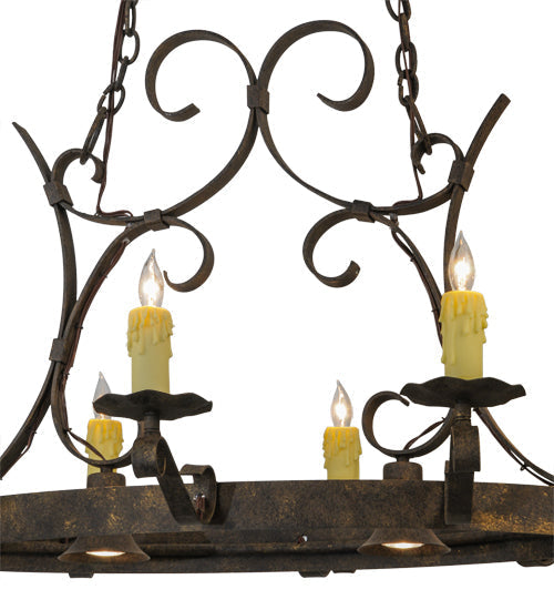 Meyda Lighting Handforged 52" 10-Light Antiquity Oval Chandelier With Ivory Faux Candlelight Shade