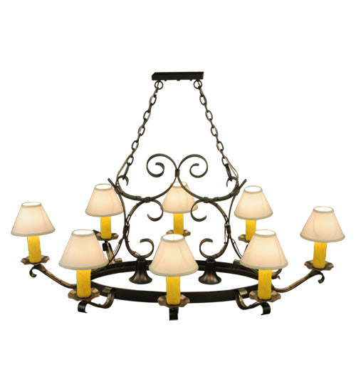 Meyda Lighting Handforged 56" 10-Light Blackened Pewter Oval Chandelier With White Natural Linen Shade