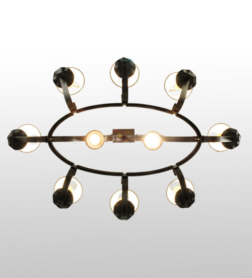Meyda Lighting Handforged 56" 10-Light Blackened Pewter Oval Chandelier With White Natural Linen Shade