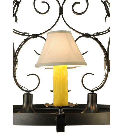 Meyda Lighting Handforged 56" 10-Light Blackened Pewter Oval Chandelier With White Natural Linen Shade