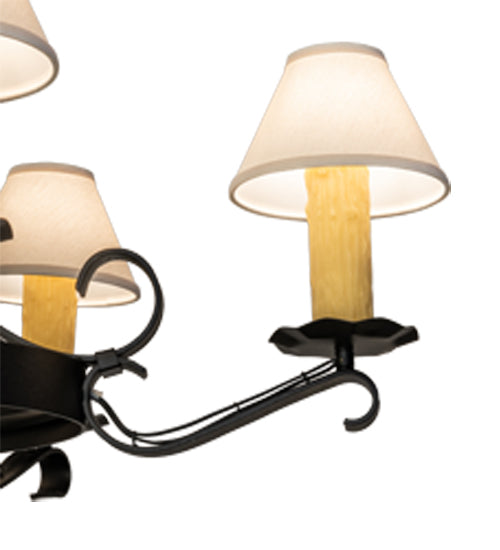 Meyda Lighting Handforged 56" 10-Light Old Wrought Iron Chandelier With White Natural Linen Shade