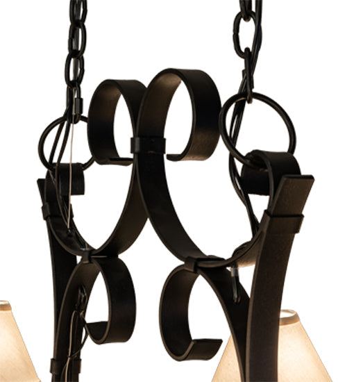Meyda Lighting Handforged 56" 10-Light Old Wrought Iron Chandelier With White Natural Linen Shade