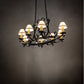 Meyda Lighting Handforged 56" 10-Light Old Wrought Iron Chandelier With White Natural Linen Shade