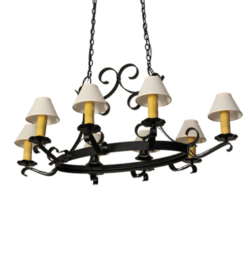 Meyda Lighting Handforged 56" 10-Light Old Wrought Iron Chandelier With White Natural Linen Shade