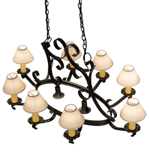 Meyda Lighting Handforged 56" 10-Light Old Wrought Iron Chandelier With White Natural Linen Shade