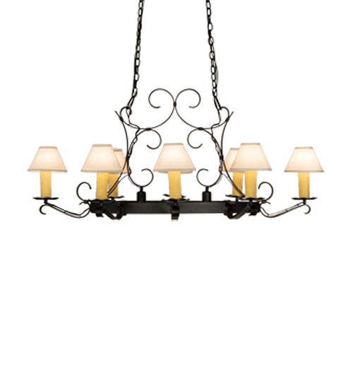 Meyda Lighting Handforged 56" 10-Light Old Wrought Iron Chandelier With White Natural Linen Shade