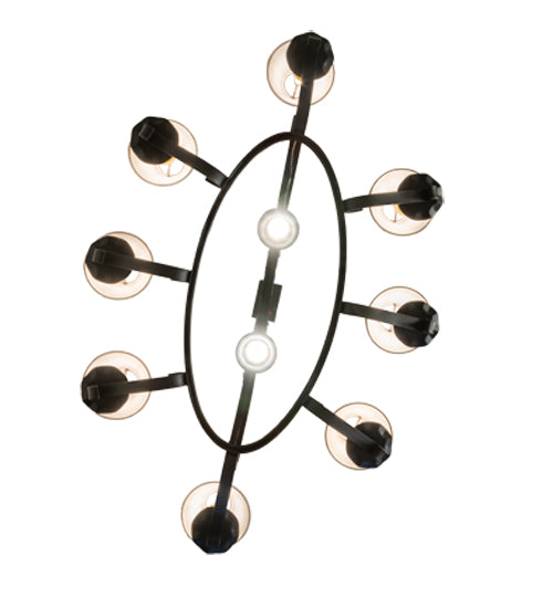 Meyda Lighting Handforged 56" 10-Light Old Wrought Iron Chandelier With White Natural Linen Shade