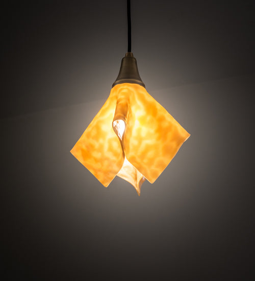 Meyda Lighting Handkerchief 10" Antique Brass D'Oro Pendant Light With Beige Shade Glass