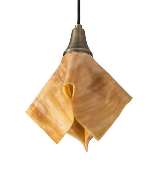 Meyda Lighting Handkerchief 10" Antique Brass D'Oro Pendant Light With Beige Shade Glass