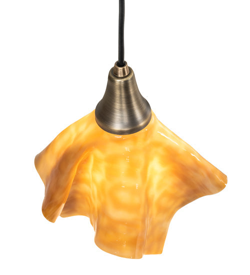 Meyda Lighting Handkerchief 10" Antique Brass D'Oro Pendant Light With Beige Shade Glass