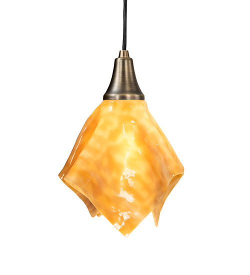 Meyda Lighting Handkerchief 10" Antique Brass D'Oro Pendant Light With Beige Shade Glass