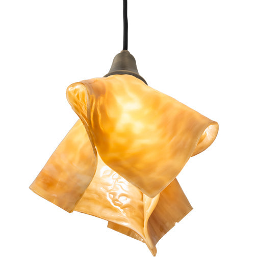 Meyda Lighting Handkerchief 10" Antique Brass D'Oro Pendant Light With Beige Shade Glass