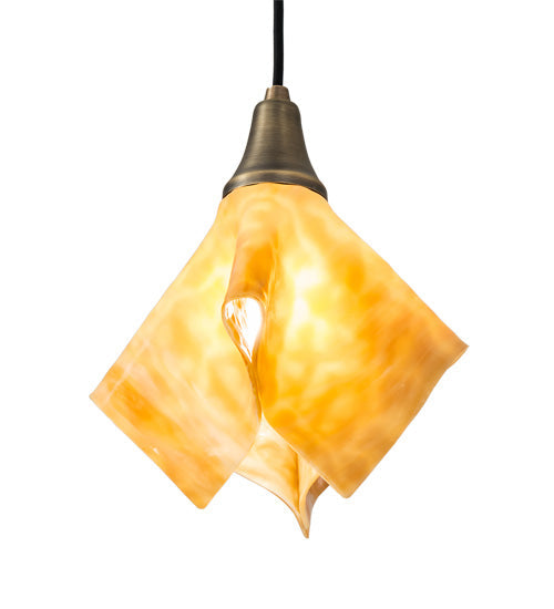 Meyda Lighting Handkerchief 10" Antique Brass D'Oro Pendant Light With Beige Shade Glass