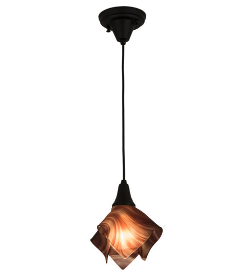Meyda Lighting Handkerchief 10" Black Powdercoat Chambord Swirl Pendant Light With Purple Baroque Hued Shade Glass