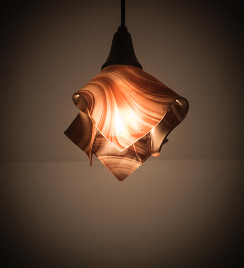 Meyda Lighting Handkerchief 10" Black Powdercoat Chambord Swirl Pendant Light With Purple Baroque Hued Shade Glass