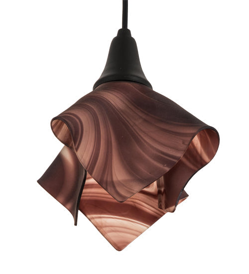Meyda Lighting Handkerchief 10" Black Powdercoat Chambord Swirl Pendant Light With Purple Baroque Hued Shade Glass