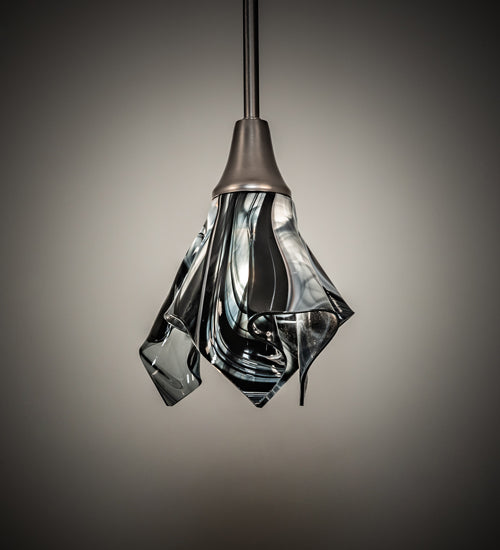 Meyda Lighting Handkerchief 10" Brushed Nickel Noir Mini Pendant Light With Black & Clear Swirl Shade Glass