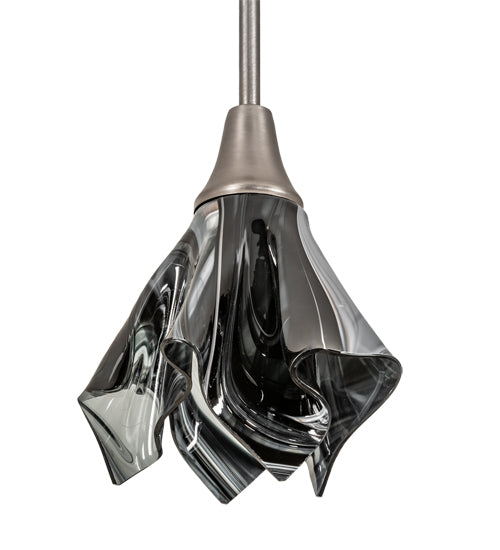 Meyda Lighting Handkerchief 10" Brushed Nickel Noir Mini Pendant Light With Black & Clear Swirl Shade Glass
