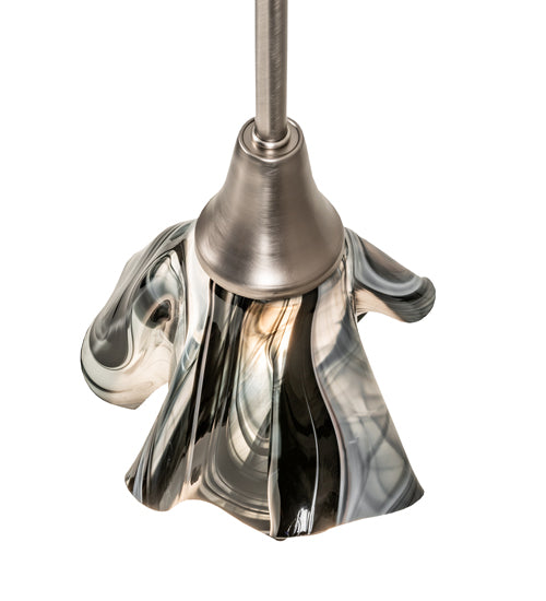 Meyda Lighting Handkerchief 10" Brushed Nickel Noir Mini Pendant Light With Black & Clear Swirl Shade Glass