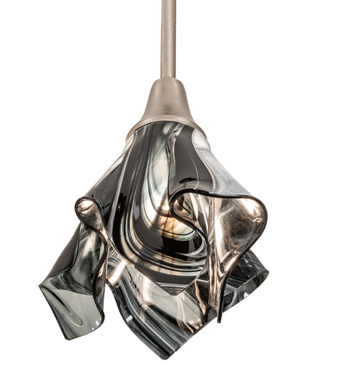 Meyda Lighting Handkerchief 10" Brushed Nickel Noir Mini Pendant Light With Black & Clear Swirl Shade Glass