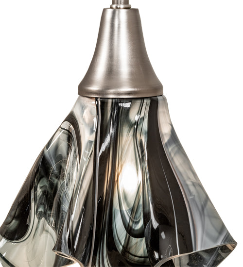 Meyda Lighting Handkerchief 10" Brushed Nickel Noir Mini Pendant Light With Black & Clear Swirl Shade Glass