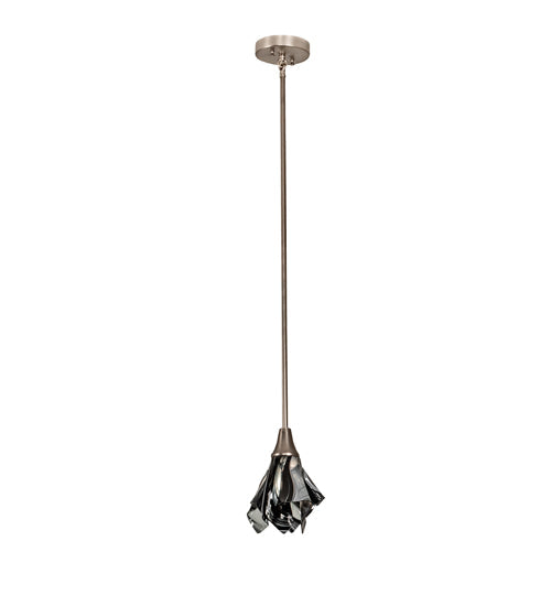 Meyda Lighting Handkerchief 10" Brushed Nickel Noir Mini Pendant Light With Black & Clear Swirl Shade Glass