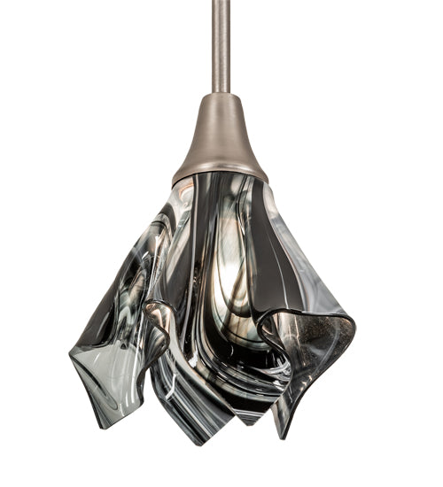 Meyda Lighting Handkerchief 10" Brushed Nickel Noir Mini Pendant Light With Black & Clear Swirl Shade Glass