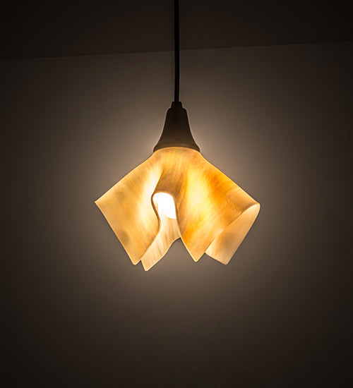 Meyda Lighting Handkerchief 10" Craftsman Brown D-Oro Pendant Light With Beige Iridescent Shade Glass