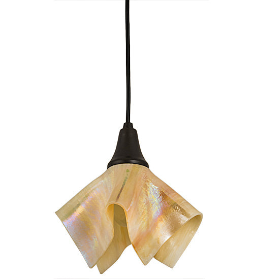 Meyda Lighting Handkerchief 10" Craftsman Brown D-Oro Pendant Light With Beige Iridescent Shade Glass