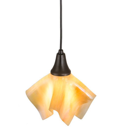 Meyda Lighting Handkerchief 10" Craftsman Brown D-Oro Pendant Light With Beige Iridescent Shade Glass