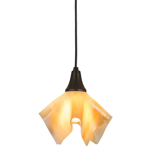 Meyda Lighting Handkerchief 10" Craftsman Brown D-Oro Pendant Light With Beige Iridescent Shade Glass
