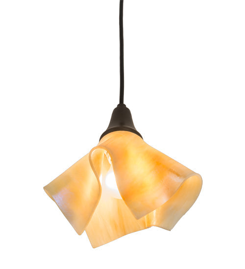 Meyda Lighting Handkerchief 10" Craftsman Brown D-Oro Pendant Light With Beige Iridescent Shade Glass