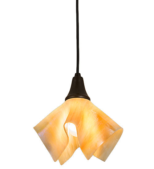 Meyda Lighting Handkerchief 10" Craftsman Brown D-Oro Pendant Light With Beige Iridescent Shade Glass