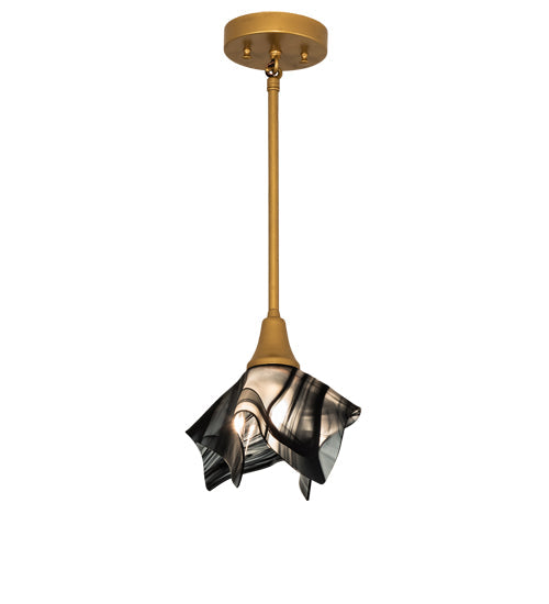 Meyda Lighting Handkerchief 10" Goldtastic Noir Swirl Pendant Light With Black & Frosted Clear Shade Glass