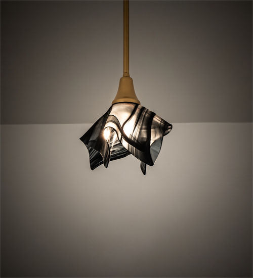Meyda Lighting Handkerchief 10" Goldtastic Noir Swirl Pendant Light With Black & Frosted Clear Shade Glass