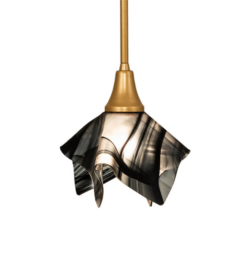 Meyda Lighting Handkerchief 10" Goldtastic Noir Swirl Pendant Light With Black & Frosted Clear Shade Glass