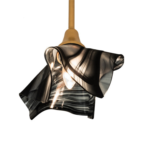 Meyda Lighting Handkerchief 10" Goldtastic Noir Swirl Pendant Light With Black & Frosted Clear Shade Glass