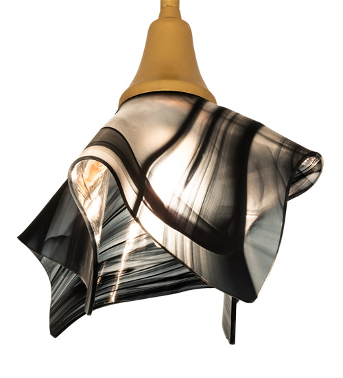 Meyda Lighting Handkerchief 10" Goldtastic Noir Swirl Pendant Light With Black & Frosted Clear Shade Glass