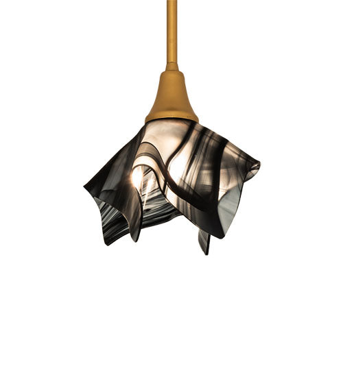Meyda Lighting Handkerchief 10" Goldtastic Noir Swirl Pendant Light With Black & Frosted Clear Shade Glass