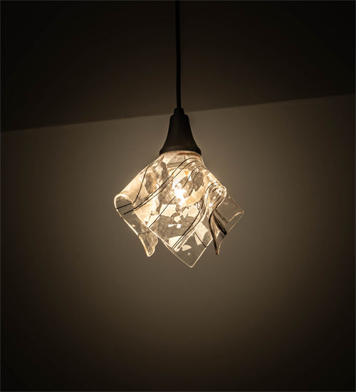 Meyda Lighting Handkerchief 10" Textured Black Branches Pendant Light With White and Black Accents Shade Glass
