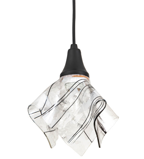 Meyda Lighting Handkerchief 10" Textured Black Branches Pendant Light With White and Black Accents Shade Glass