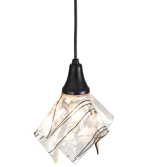 Meyda Lighting Handkerchief 10" Textured Black Branches Pendant Light With White and Black Accents Shade Glass