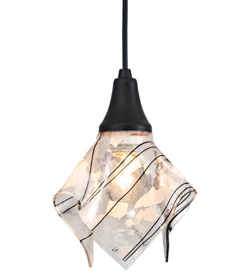 Meyda Lighting Handkerchief 10" Textured Black Branches Pendant Light With White and Black Accents Shade Glass