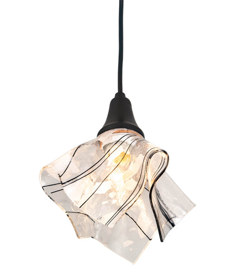 Meyda Lighting Handkerchief 10" Textured Black Branches Pendant Light With White and Black Accents Shade Glass