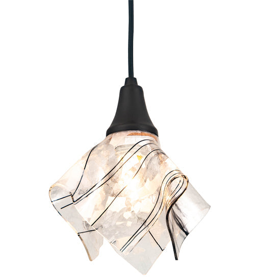 Meyda Lighting Handkerchief 10" Textured Black Branches Pendant Light With White and Black Accents Shade Glass