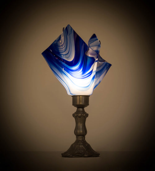 Meyda Lighting Handkerchief 14" Nickel Accent Table Lamp With Blue Curacao Swirl Shade Glass