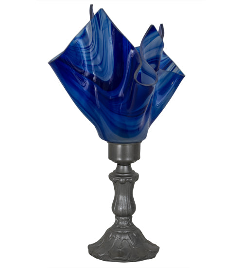 Meyda Lighting Handkerchief 14" Nickel Accent Table Lamp With Blue Curacao Swirl Shade Glass