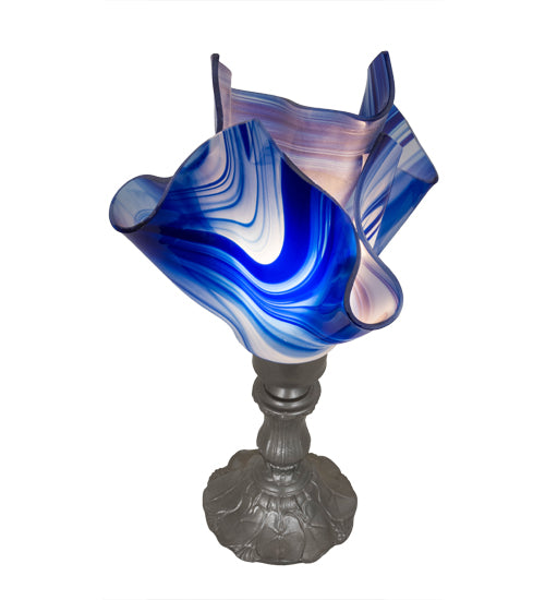 Meyda Lighting Handkerchief 14" Nickel Accent Table Lamp With Blue Curacao Swirl Shade Glass