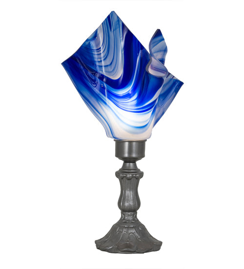 Meyda Lighting Handkerchief 14" Nickel Accent Table Lamp With Blue Curacao Swirl Shade Glass